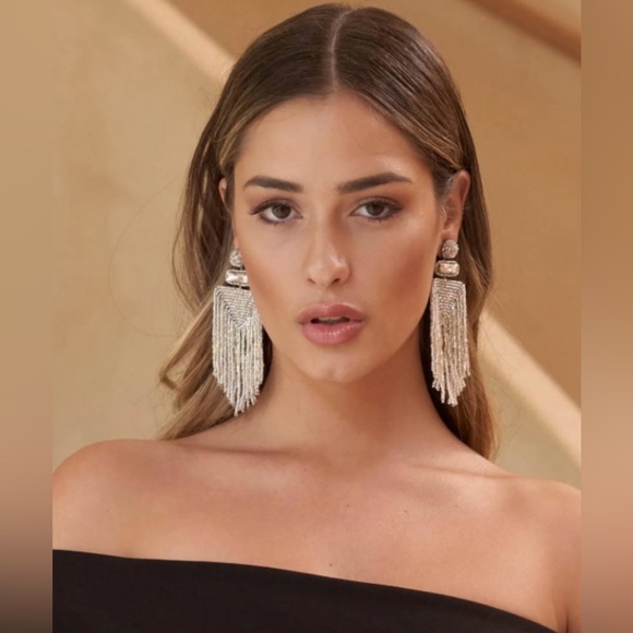 Stunning Silver Beaded Tassel Earrings. If you like Glam, you will LOVE - Picture 2 of 9